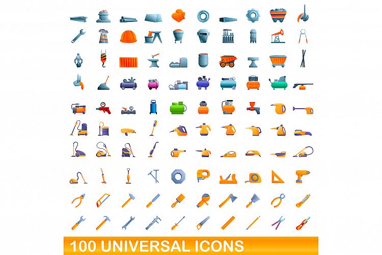 100 universal icons set, cartoon style example image 1