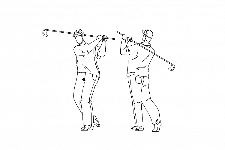Man Playing Golf And Hitting Ball With Club Vector example image 1