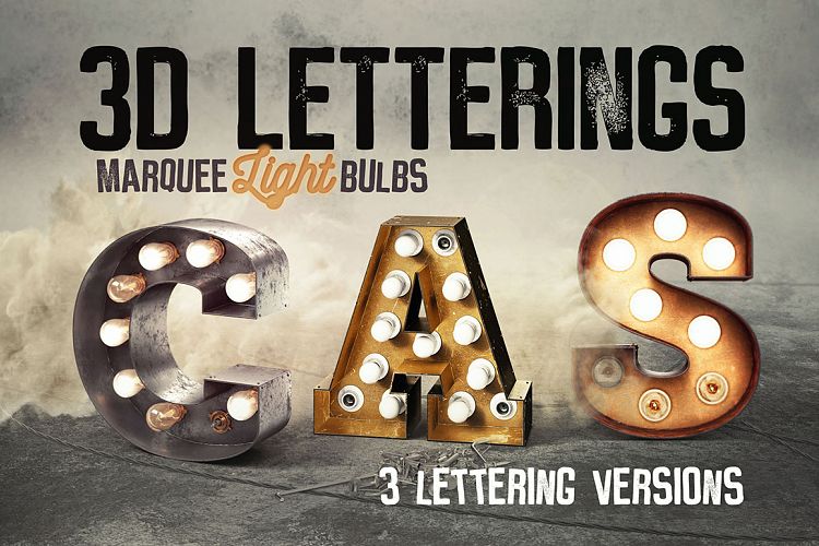 3 Light Bulbs 3D Letterings