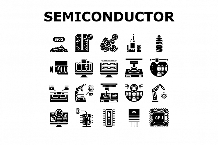 Semiconductor Manufacturing Plant Icons Set Vector example image 1