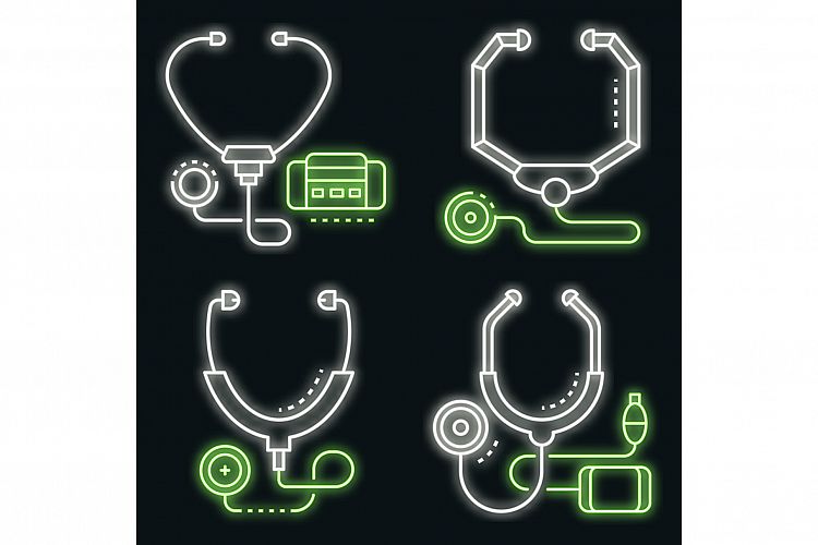 Stethoscope icon set vector neon