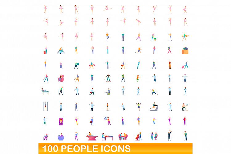 100 people icons set, cartoon style