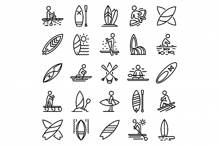 Sup surfing icons set, outline style example image 1