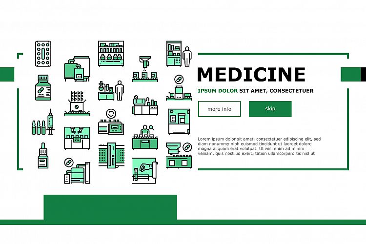 Medical Drugs Production Factory Icons Set Vector example image 1