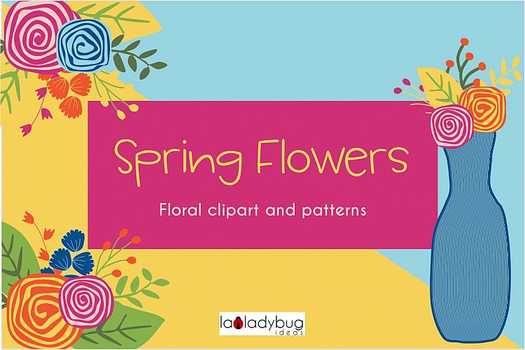 Spring flowers. Clip art and digital papers collection.