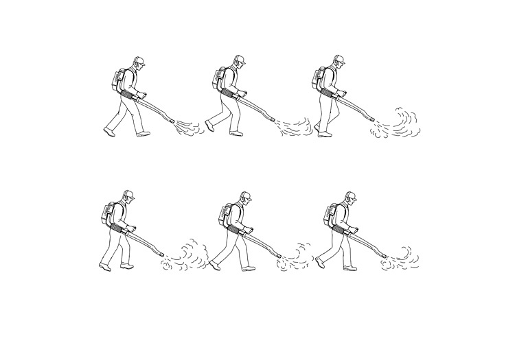 Gardener With Leaf Blower Walk Sequence Drawing