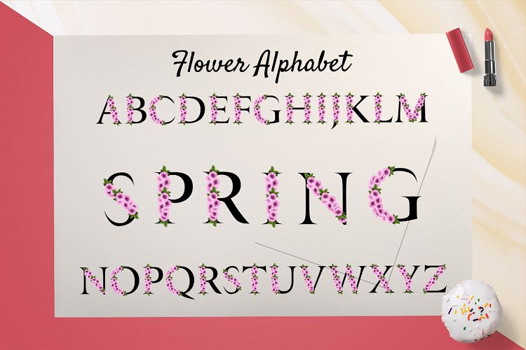 Spring alphabet with Sakura flower
