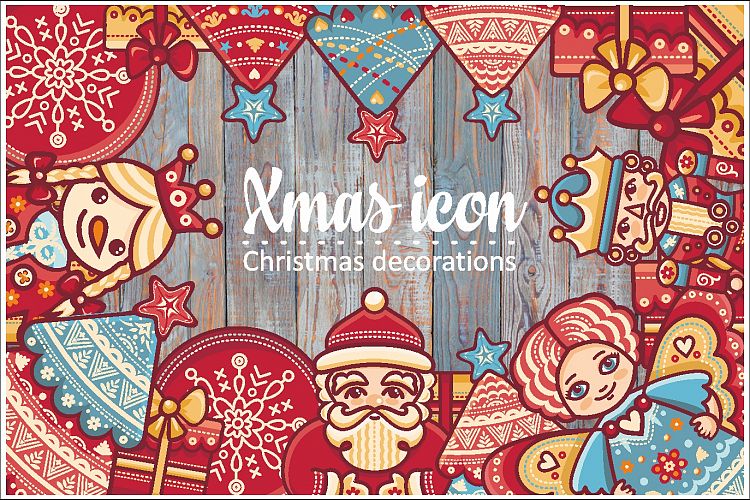 Christmas decorations. Bundle. Xmas characters & decorative elements. Clipart & Lettering. EPS, AI, JPEG, PNG.