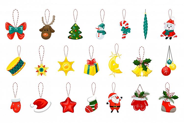Christmas tree toys icons set, cartoon style example image 1