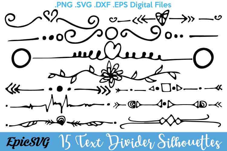 15 Text Dividers | .SVG .DXF .EPS | Text Divider Vector Decoration Element for Text Decoration