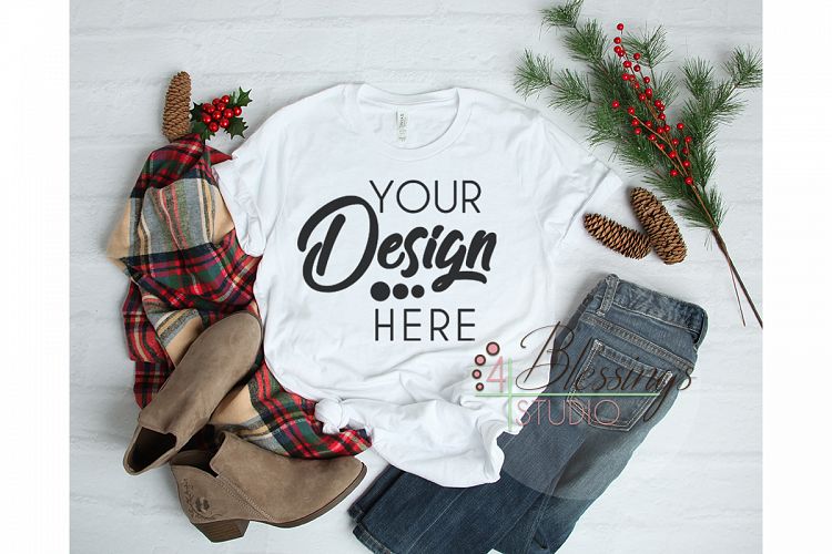 Christmas White TShirt Bella Canvas Mockup 3001 Unisex Shirt