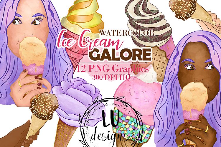 Watercolor Ice Cream Clip Art, Watercolor Graphics, Ice Creams Clipart