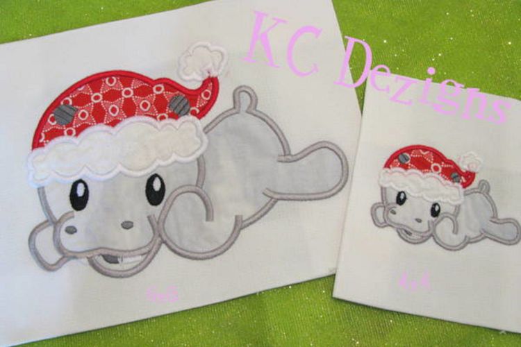 Christmas Baby Hippo Machine Applique Embroidery Design