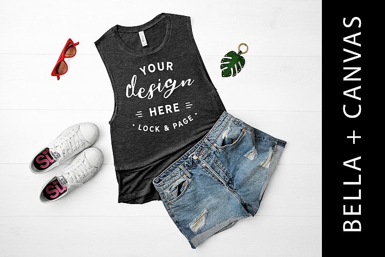 Heather Dark Grey Bella Canvas 8803 Tank Top Mockup Flat Lay