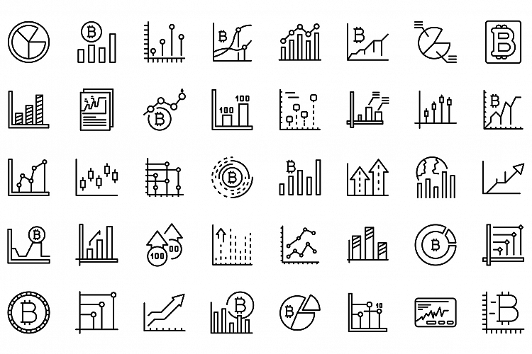 Bitcoin chart icons set, outline style example image 1