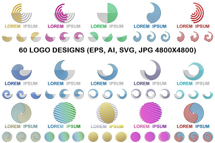 60 round geometric logo designs (EPS, AI, SVG, JPG 4800x4800)