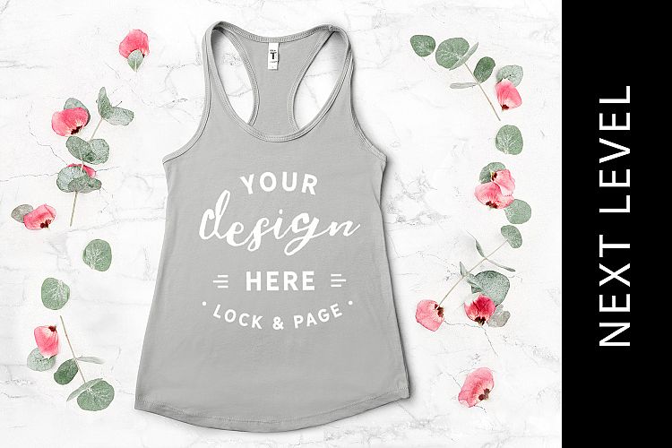 Floral Tank Top Mockup Silver Next Level 1533 Racerback Vest