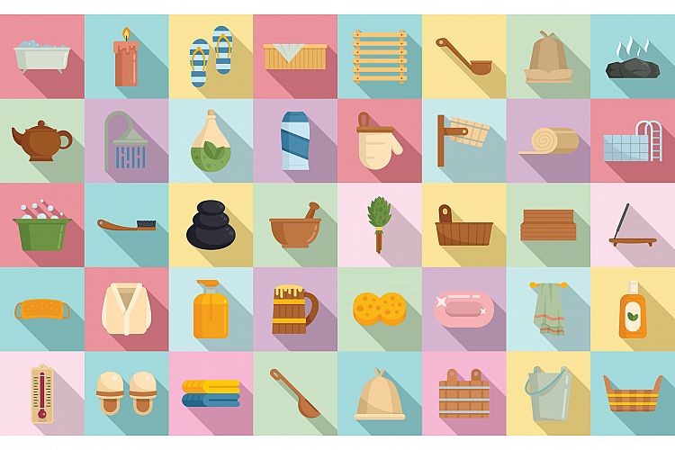 Sauna icons set, flat style example image 1