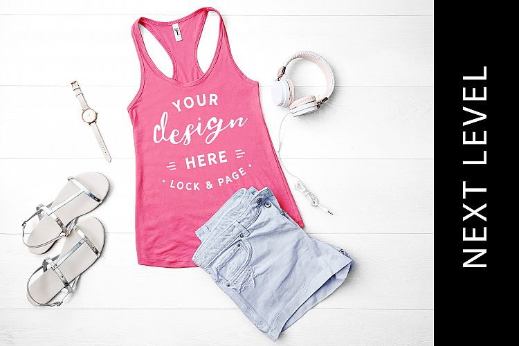 Hot Pink Next Level 1533 Vest Mockup Tank Top Flat Lay