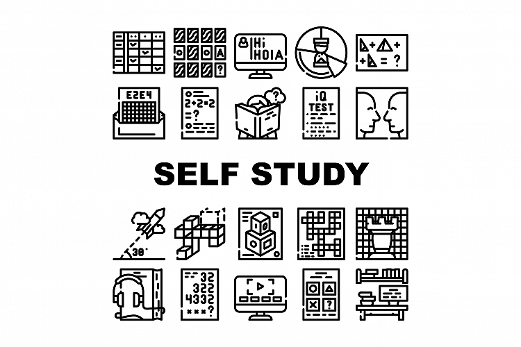 Self Study Lessons Collection Icons Set Vector example image 1