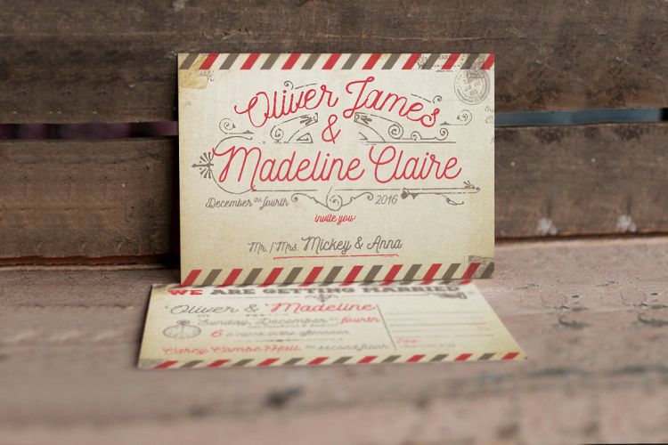 Vintage Airmail Wedding Invitation
