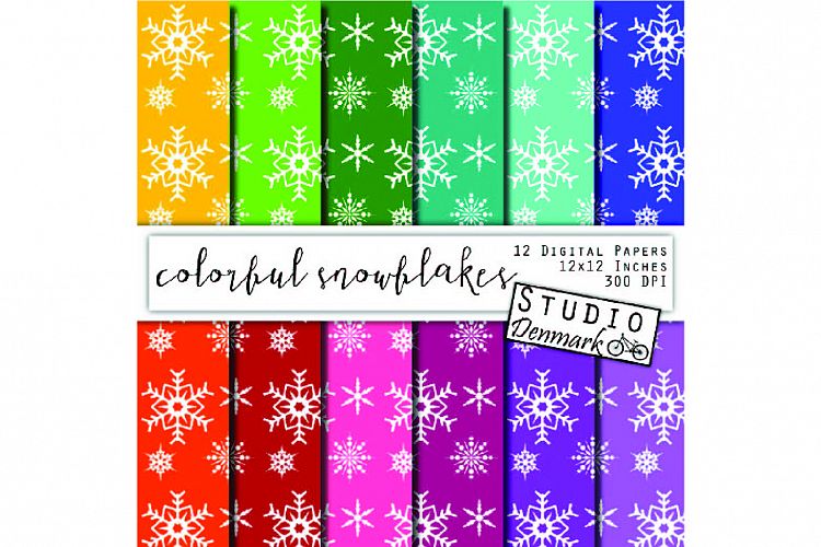 Colorful Snowflakes Digital Paper - Christmas Snowflakes