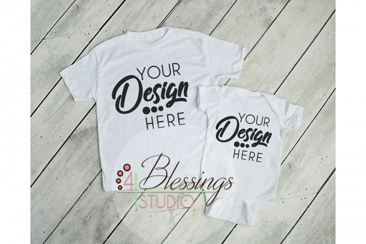 White Baby Bodysuit and T Shirt Mockup - Baby Shirt Mock up