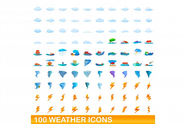 100 weather icons set, cartoon style example image 1