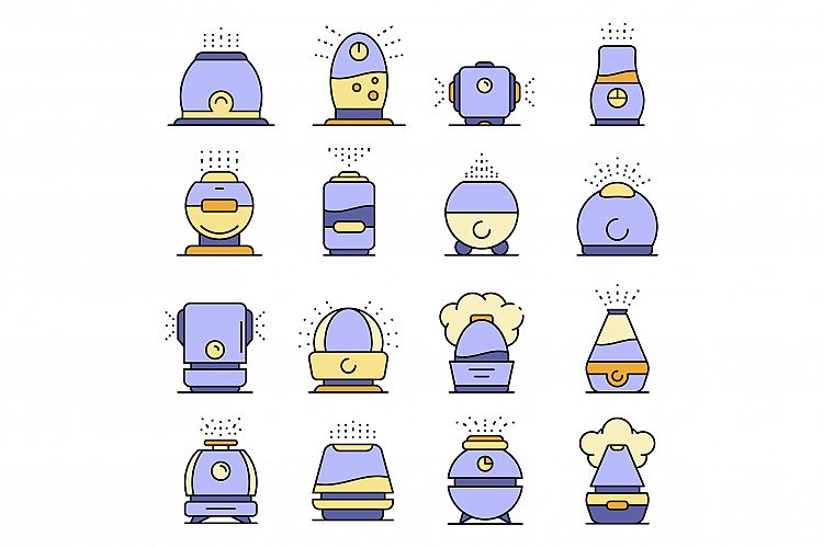 Humidifier icons set line color vector example image 1