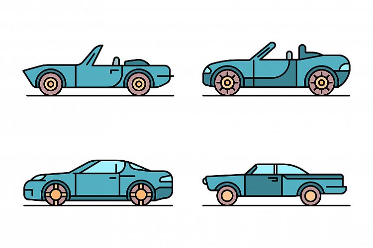 Cabriolet car icons set vector flat example image 1