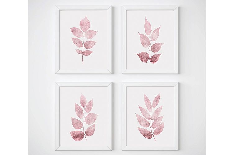 Nursery Botanical Print, Pink Leaf Prints, Leaf Wall Art Set