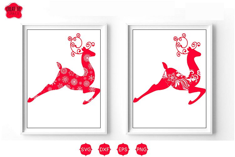 Snowflake Christmas Galloping Raindeer Svg