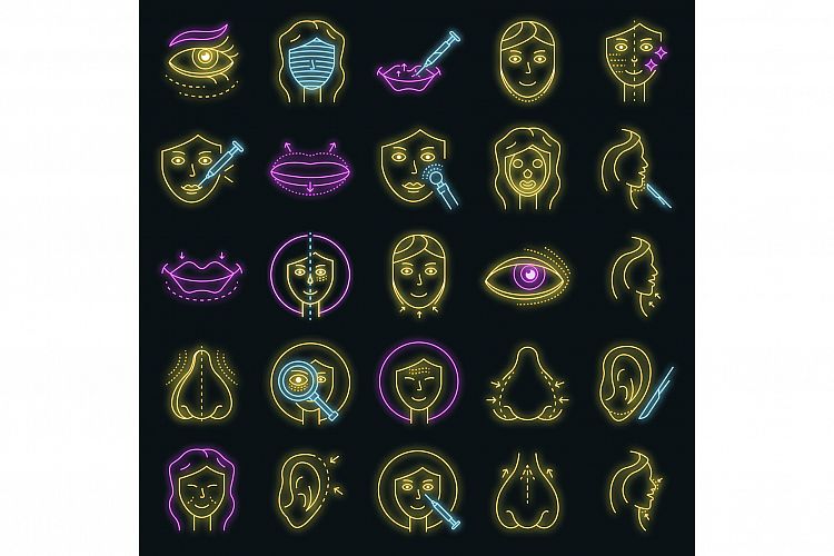 Lifting facial icons set vector neon example image 1