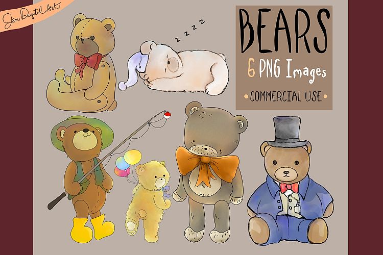 Assorted Bears | 6 PNG clip art illustrations