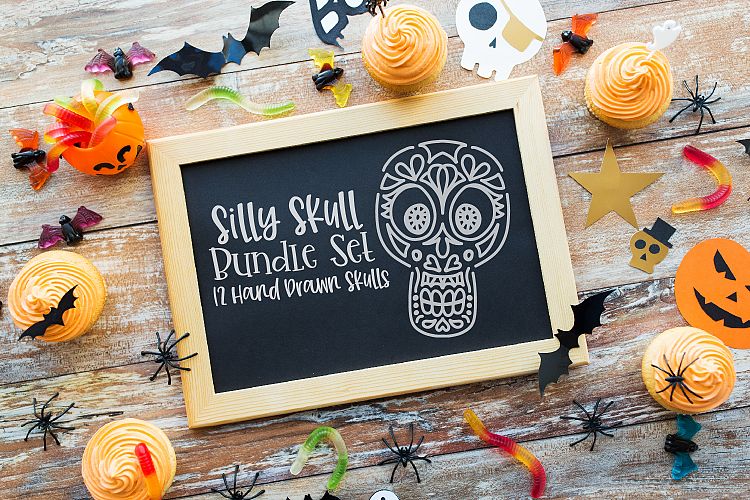 Silly Skull Bundle - 12 Hand Drawn Skulls - SVG DXF PNG