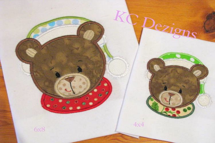 Christmas Bear Face Machine Applique Embroidery Design