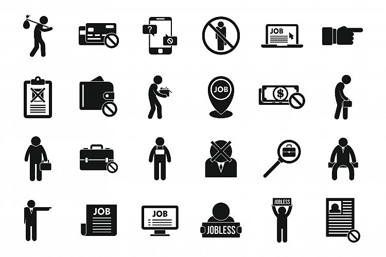 Jobless icons set, simple style example image 1