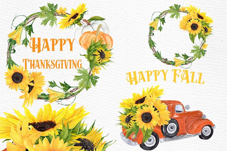 Sunflower clipart, SUNFLOWER WREATHS, Thanksgiving clipart