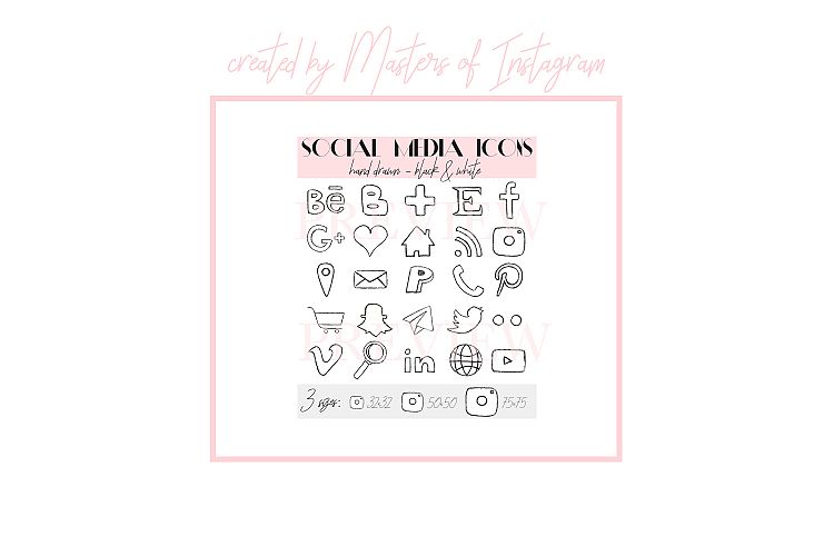 75 Social Media Icons, Hand Drawn Blog Buttons, Website Icon