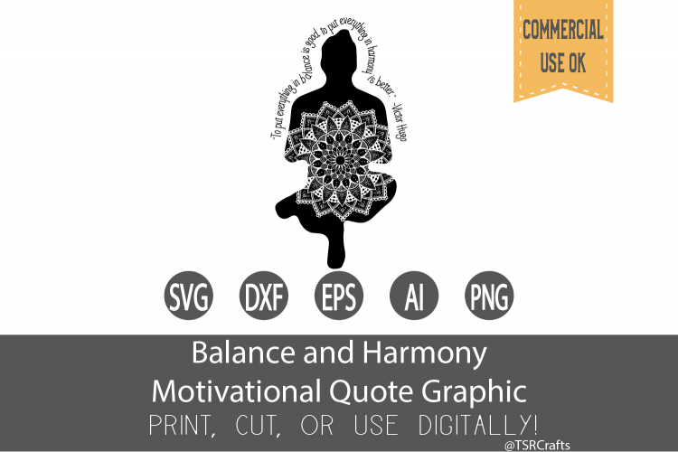 Balance and Harmony Motivational Quote Cut File and Clip Art