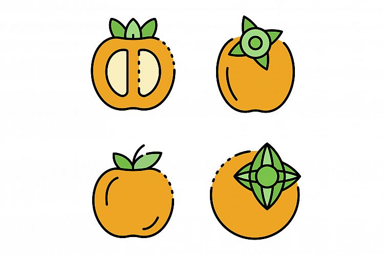 Persimmon icons set line color vector example image 1