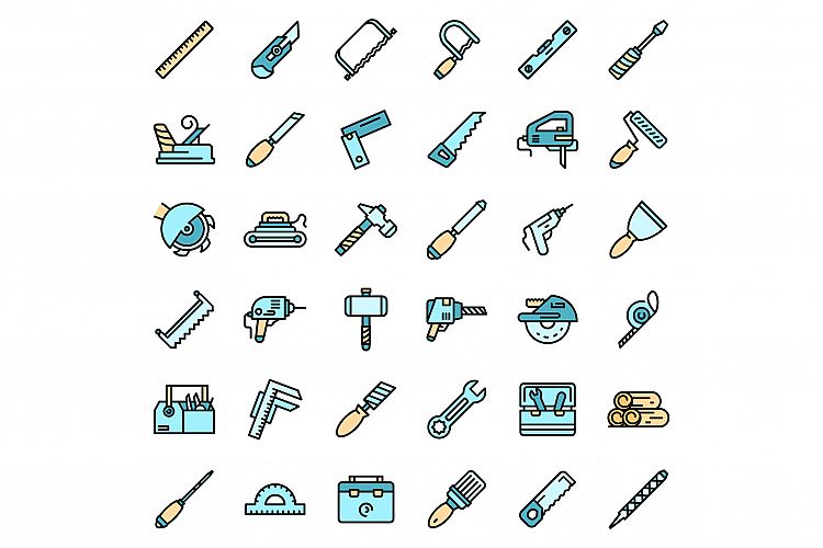 Carpenter tools icons set vector flat