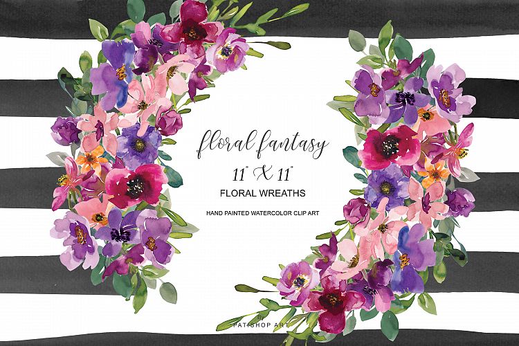 Watercolor Colorful Flowers Wreath Clipart