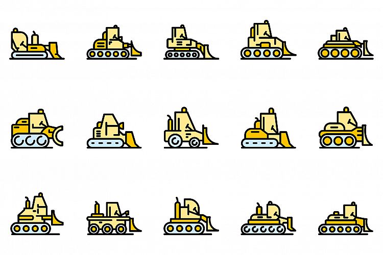 Bulldozer icons set vector flat example image 1