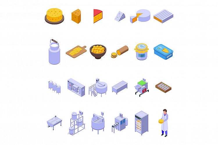Cheese production icons set, isometric style example image 1