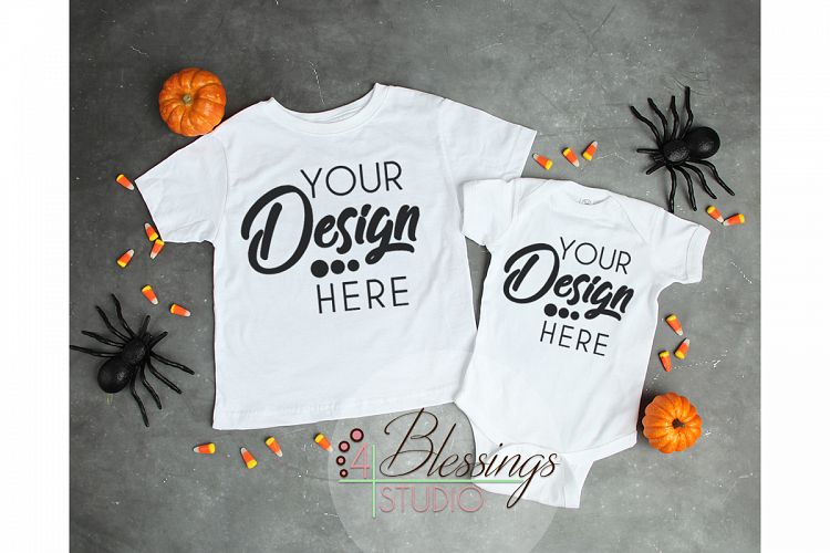 Halloween Mockup White bodysuit and T-shirt Fall Flat Lay