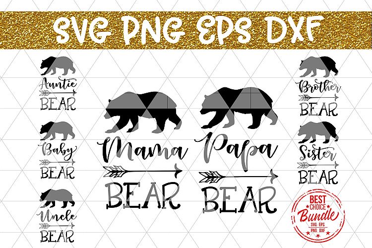 Family Bear Bundle SVG Cut File, Boho Bear, EPS, PNG, DXF