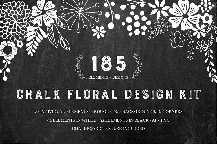 Chalkboard Floral Design Kit, AI PNG