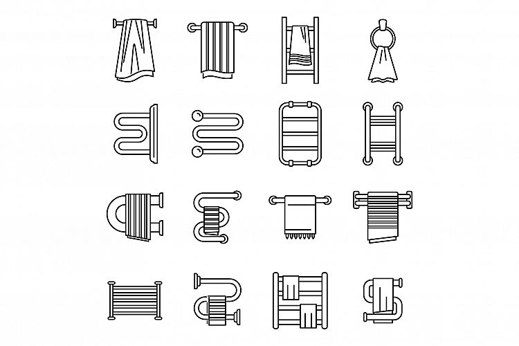 Home heated towel rail icons set, outline style example image 1