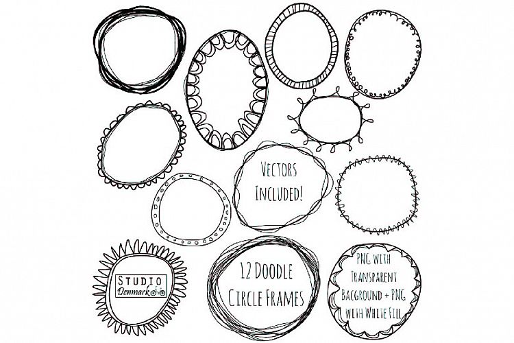 Doodle Circle Frames Clipart and Vector Set